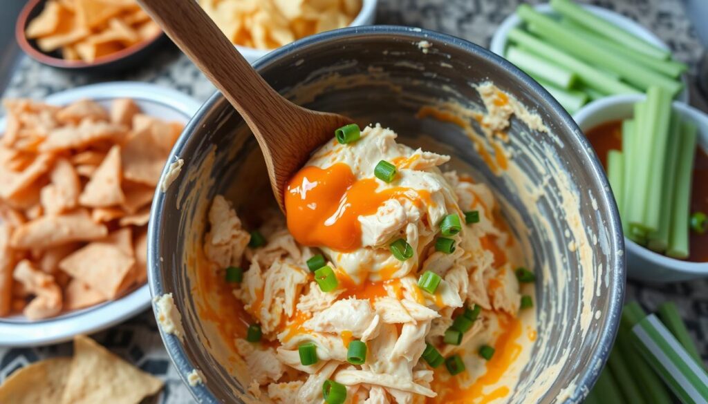 Buffalo Chicken Dip Mixing Process