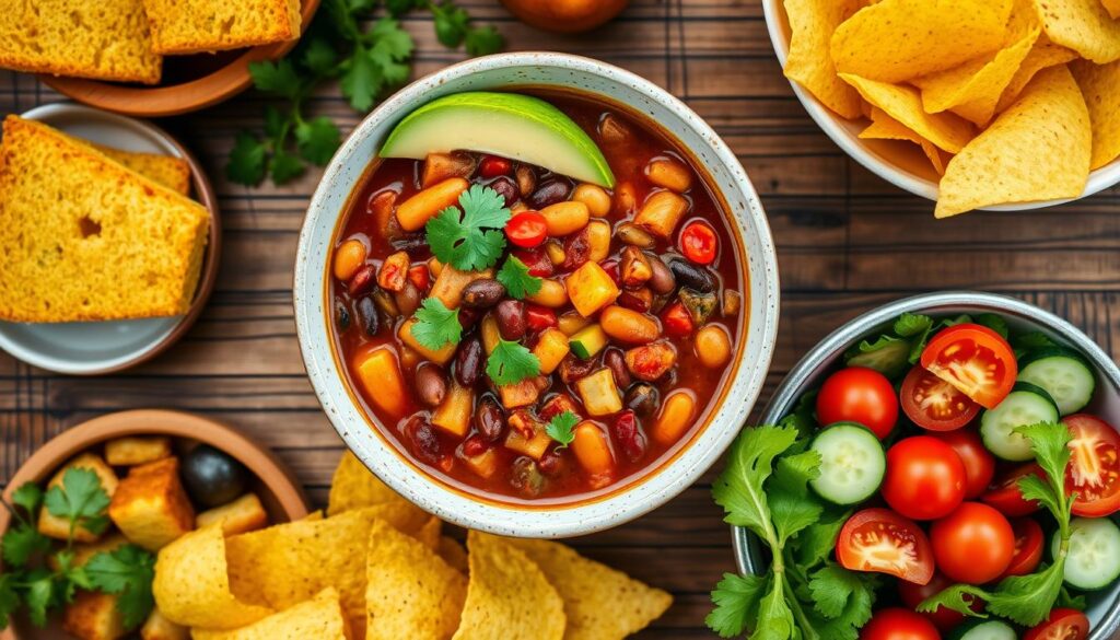 Vegetarian chili with side dishes