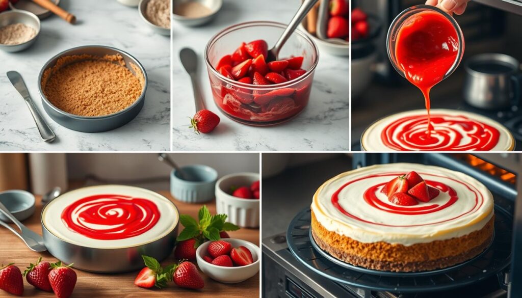 Strawberry Swirl Cheesecake Baking Process